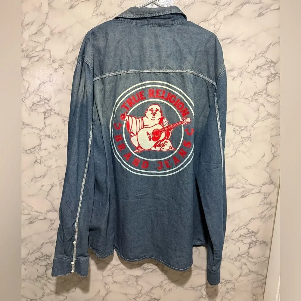 NWT True Religion Men’s Blue Denim Shirt 3XL